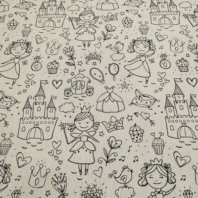 Látka na malování PRINCEZNY na režném podkladu šíře 150 cm – Zboží Dáma