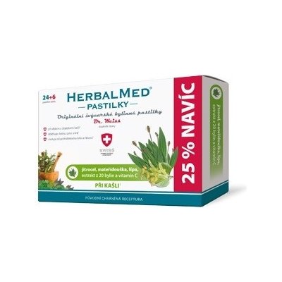 HerbalMed pastilky Jitrocel Mateřídouška Lípa Vitamín C 30 pastilek