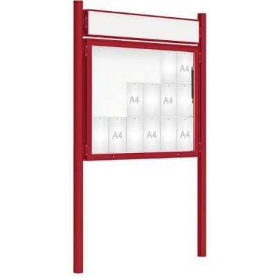 PROCITY Venkovní vitrína model 2000 18 x A4, červená, včetně sloupků a záhlaví | Zboží Auto
