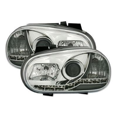 VW Golf IV - Přední světla Devil eyes s LED svícením CHROM – Zboží Mobilmania