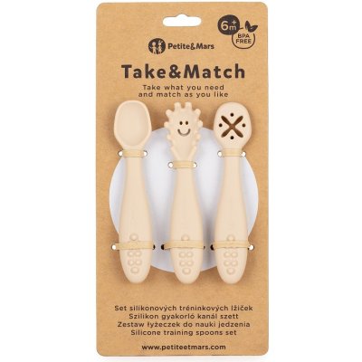 PETITEMARS PETITE&MARS Set silikonových tréninkových lžiček Take&Match Desert Sand 6m+ – Zboží Dáma