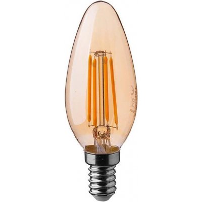 V-TAC Retro LED Filament žárovka svíčka, E14, 4W, 350lm, jantarové sklo, 2200K, s plamínkem – Hledejceny.cz