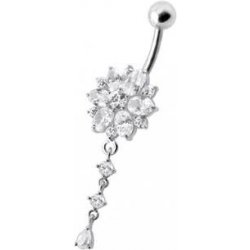 Šperky4U stříbrný piercing do pupíku kytička BP01120-C