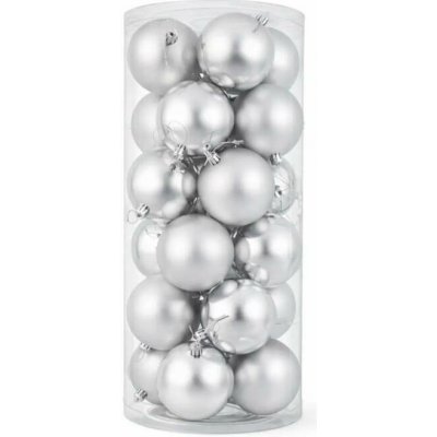 DECOLED Sada vánočních ozdob stříbrné 8 cm plastové koule, 12× lesk, 12× mat, balení 24 ks – Zboží Dáma