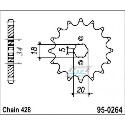 Kolečko řetězové (pastorek) 0264-16zubů MTZ - Honda C90Z + CE90 + CBZ125 + EZ90 Cub + CB175K + XLR250R3 + XLR250 Baja + XLR250R + Kymco 125 Pulsar + 125 STR + Gilera 125 Cougar + Yamaha DT125Z + DT200