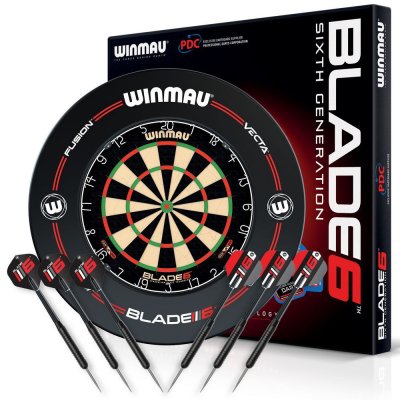 Winmau Blade 6, šedý surround, 2 sety šipek, startovací čára, výstup – Sleviste.cz