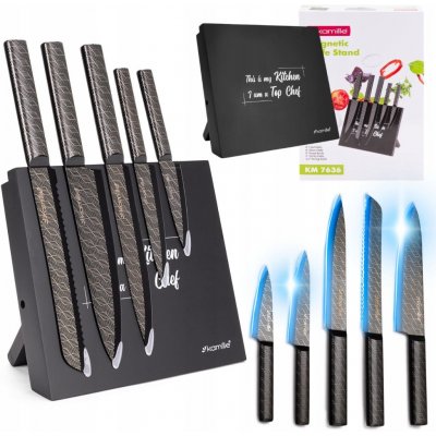 SADA KUCHYŇSKÝCH NOŽE Z OCELU, 5 KAMILLE + MAGNETICKÝ STOJAN – Zboží Dáma
