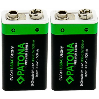 PATONA nabíjecí baterie 6F22/LR22 Li-lon 400mAh 9V s USB-C nabíjením, 2ks v balení | Zboží Auto