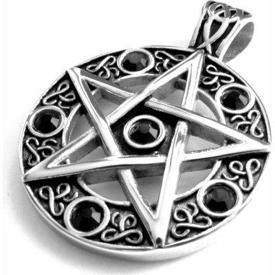 Steel Jewelry Přívěsek pentagram s černými krystalky z chirurgické oceli PR171027