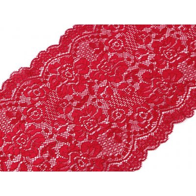 Prima-obchod Elastická krajka / vsadka / běhoun šíře 18 cm, barva 4 červená tmavá – Zboží Dáma