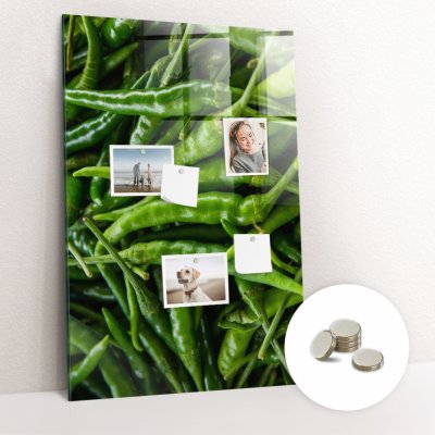 tulup Magnetická Tabule na Zeď Skleněná - Memo Board Kleněnou Přední Stranou - 5 magnetů v balení - 60 x 90 cm - Zelené papriky – Zboží Mobilmania