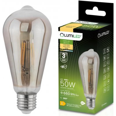 Lumiled LED žárovka EDISON E27 ST64 6W = 50W 420lm 2200K Teplá bílá 360° Filament Smokey – Hledejceny.cz