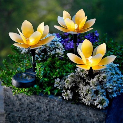 Weltbild Solární zahradní zápich Lotosový květ, žlutý, 3 ks – Zboží Mobilmania