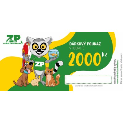 Zvířecí Potřeby Elektronický dárkový poukaz v hodnotě 2000 Kč – Zbozi.Blesk.cz