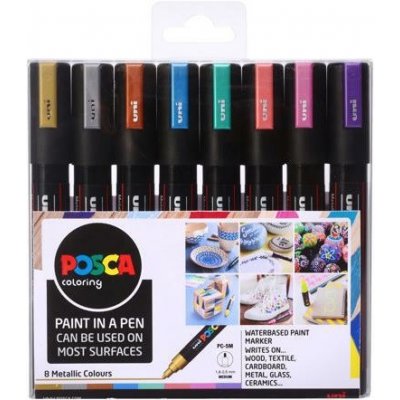 Posca Univerzální sada akrylátových popisovačů 1,8 - 2,5 mm Mix metalických barev 8 kusů PC-5M – Zboží Mobilmania