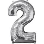 Amscan Balónek fóliový narozeniny číslo 2 stříbrný 66 cm