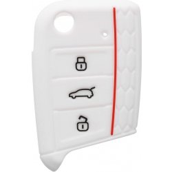COVERKEYS Obal na klíč, kryt klíče Škoda Kodiaq I (2016 - 2024) silikonový, bílý s červeným proužkem