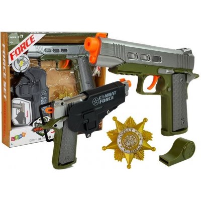 LEAN Toys Policejní sada Pistole 20cm Badge Whistle Pouzdro na světelné efekty Zvuk – Zbozi.Blesk.cz