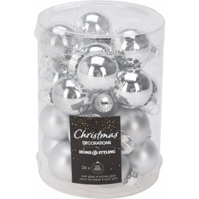 H&L Sada vánočních skleněných ozdob 24 ks ø 2,5 cm lesklá matná stříbrná ARB101510 – Hledejceny.cz