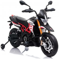 Beneo elektrická motorka Aprilia Dorsoduro 900 Licencované 12V baterie Eva měkké kola 2 x 18W motor Odpružení kovový rám kovová vidlice pomocná kolečka červená