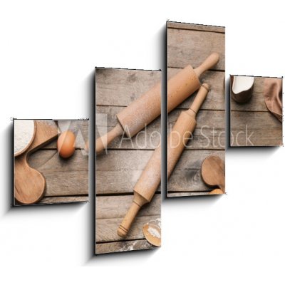 Obraz 4D čtyřdílný - 120 x 90 cm - Ingredients for cookies and rolling pins on wooden background Ingredience pro sušenky a válečky na dřevěné pozadí – Hledejceny.cz