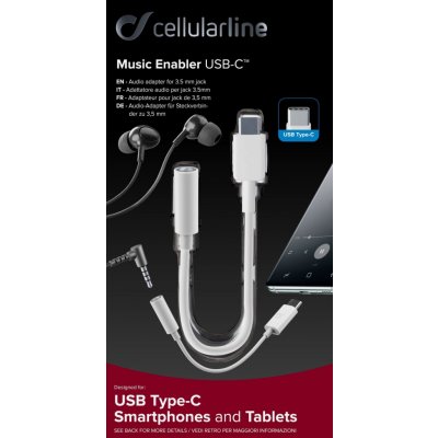 Adaptér Cellularline Music Enabler z konektoru USB-C na 3,5 mm jack, bílá