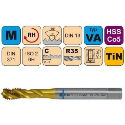 NÁSTROJE CZ Závitník strojní M10x1,5 ISO2 HSSCo5 TiN DIN 371 RSP35 - 2260 - CZZ2260-M10-ISO2 – Hledejceny.cz
