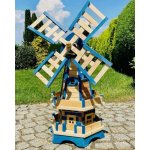DARLUX šestihranný dvoupatrový zahradní větrný mlýn ze dřeva přírodní/modrá výška 93 cm – Sleviste.cz