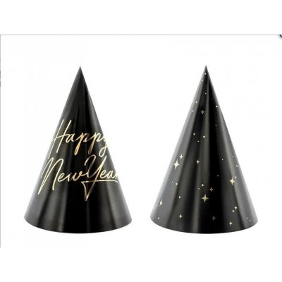 PartyDeco Čepičky černé Happy New Year 6ks – Zboží Dáma
