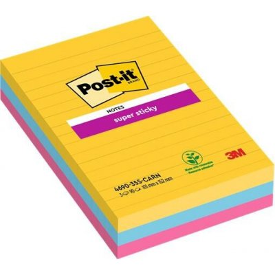 3M POSTIT Samolepicí blok na poznámky, linkovaný, 3×90 listů, 101×152 mm, 3M POST-IT „Super Sticky“, „Carnival“, různé barvy 7100234250 – Hledejceny.cz