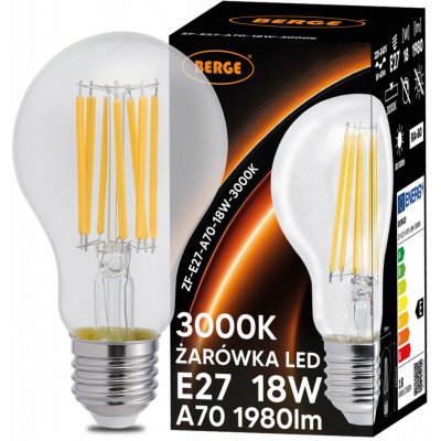 Berge LED žárovka s vkláknem E27 18W teplá bílá ZF-E27-A70-18W-3000K – Hledejceny.cz