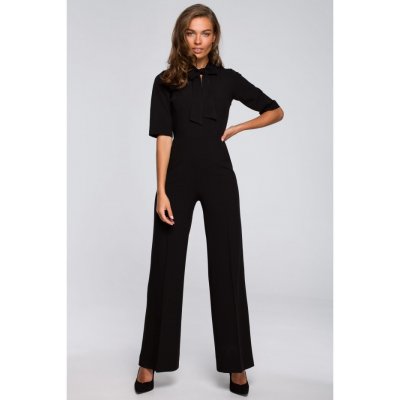 S243 Elegant jumpsuit with a tie neck black – Zboží Mobilmania