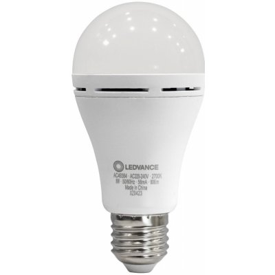 Ledvance Aku LED žárovka s držákem, 8 W, 806 lm, teplá bílá, E27 4099854102417