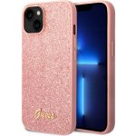 Pouzdro Guess Glitter Flakes Metal Logo Apple iPhone 14 Plus růžové – Sleviste.cz
