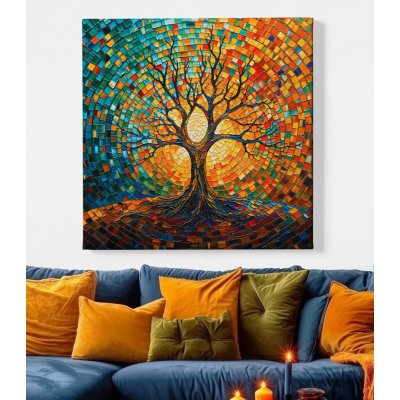 Obraz na plátně - Strom života Kaleidoskop přírody FeelHappy.cz Velikost obrazu: 40 x 40 cm – Zboží Dáma