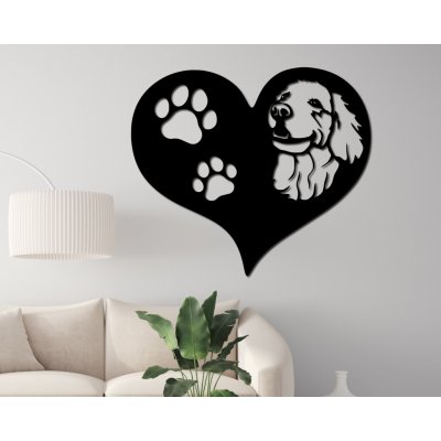 WOODENY Dřevěný obraz na zeď - pes v srdci Vyberte velikost:: šířka 88cm x výška 76cm, Vyberte dekor: Černá – Zboží Mobilmania