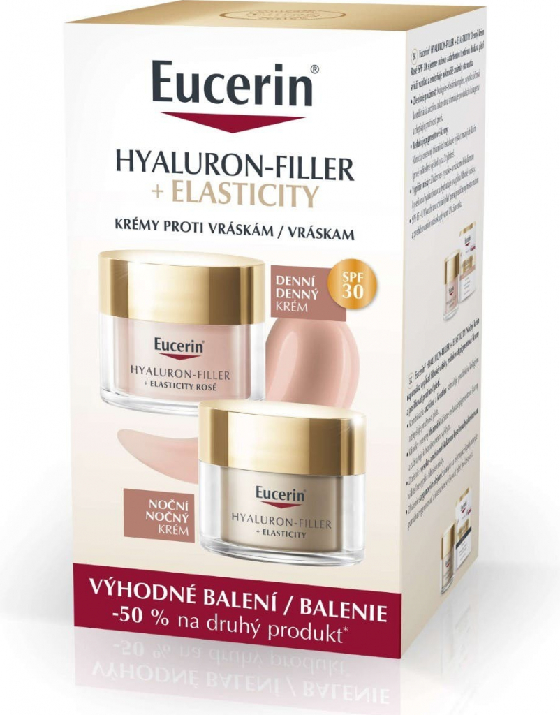 Eucerin Hyaluron Filler+ Elasticity Denní krém Rosé SPF 30 50 ml + Noční krém 50 ml Promo balení 2024