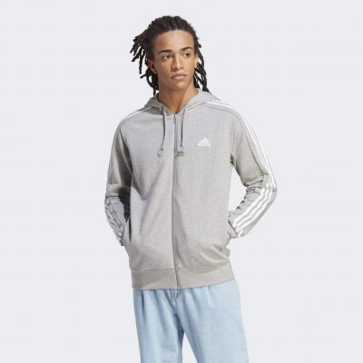 adidas Essentials French Terry 3-Stripes Full-Zip bílo-šedá – Zboží Mobilmania