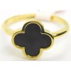 Prsteny Klenoty Budín Dámský zlatý prsten ze žlutého zlata s černým smaltem čtyřlístek pro štěstí HK1143