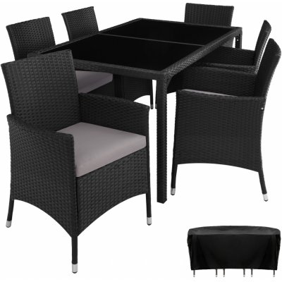 tectake 404320 zahradní ratanový nábytek 6+1 vč. ochranné plachty - černá/šedá – Hledejceny.cz