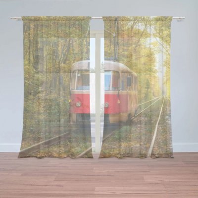 Sablio Záclony Červená tramvaj v lese: 2ks 150x250cm – Hledejceny.cz