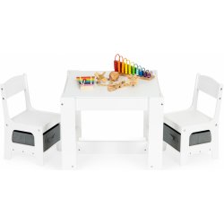 ECOTOYS Dětský dřevěný stolek White + 2 židle