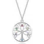 Šperky eshop Náhrdelník ze stříbra vypouklý strom života v kruhu, čirý briliant, barevné zirkony T13.04