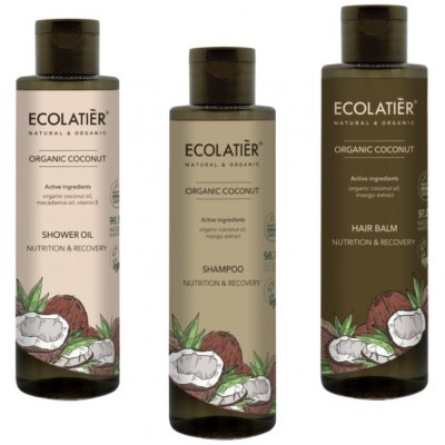 EcoLatier šampon Kokos 250 ml + kondicionér Kokos 250 ml + sprchový olej Kokos 250 ml dárková sada – Zboží Mobilmania