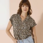 Halenka na knoflíčky s výstřihem do V a leopardím potiskem hnědošedá/černá – Hledejceny.cz