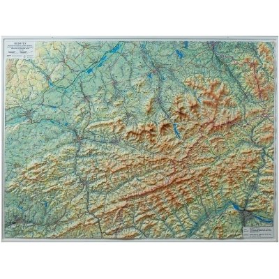 Beskydy - nástěnná plastická mapa 1:100t. Varianta: bez rámu, Provedení: plastická mapa – Zboží Dáma