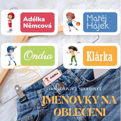 27x Štítky na oblečení nažehlovací SPORTOVCI 40x18mm, různé druhy – Sleviste.cz