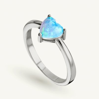 SilveAmo Stříbrný prsten Srdíčko s modrým opálem obvod KK2OPG1164 17 5 – Zboží Mobilmania