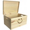 Úložný box ČistéDřevo Dřevěný box s úsměvem a víkem 40 x 30 x 23 cm