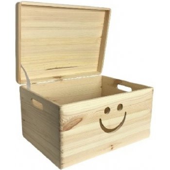 ČistéDřevo Dřevěný box s úsměvem a víkem 40 x 30 x 23 cm
